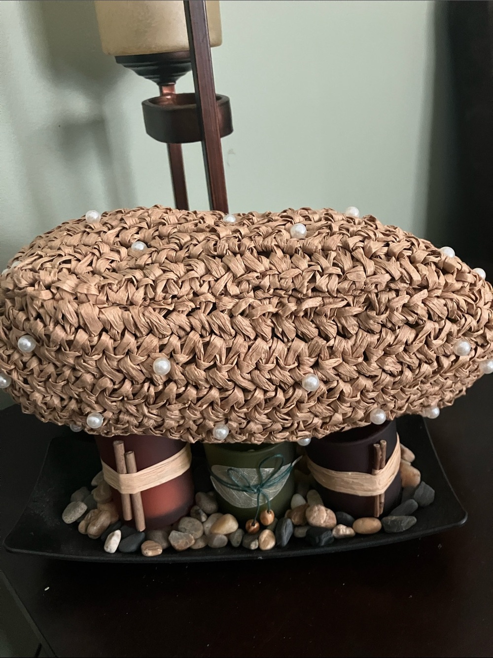 Haute Hippie Woven Straw Hobo Bag with Embellished Pearls - Tan - Picture 5 of 6
